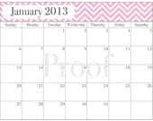 2013 Calendar -  2013 Chevron Bright Colors Digital Calendar - Desk Calendar - Wall Calendar