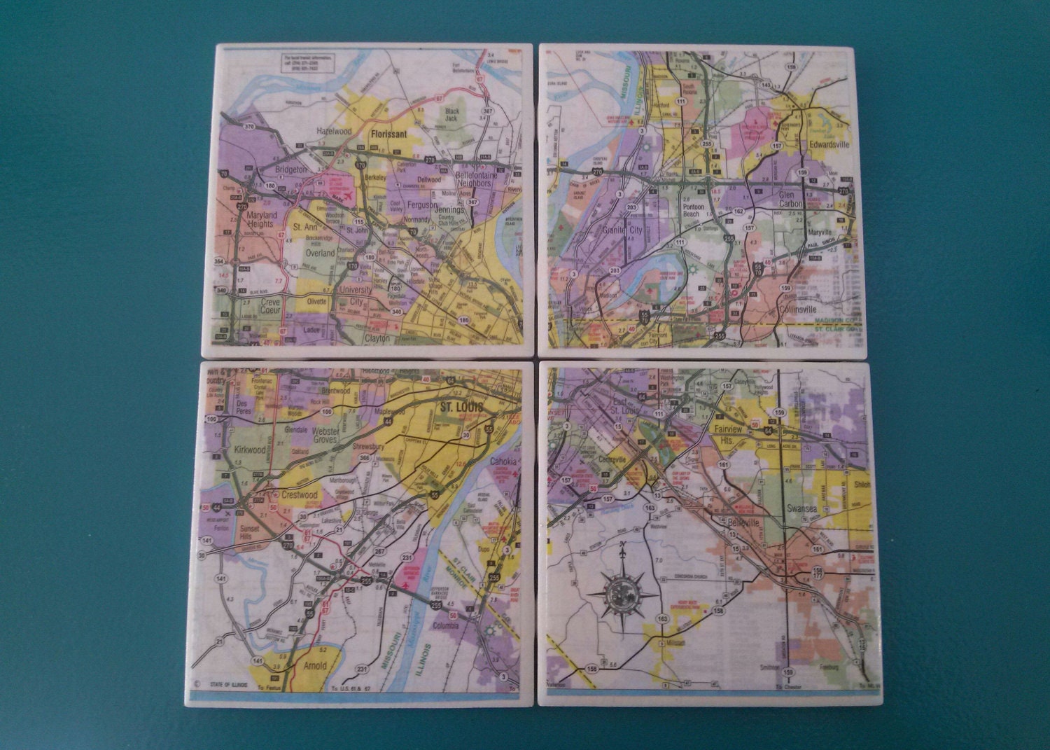St. Louis Map - Set of 4 Coasters - Ceramic