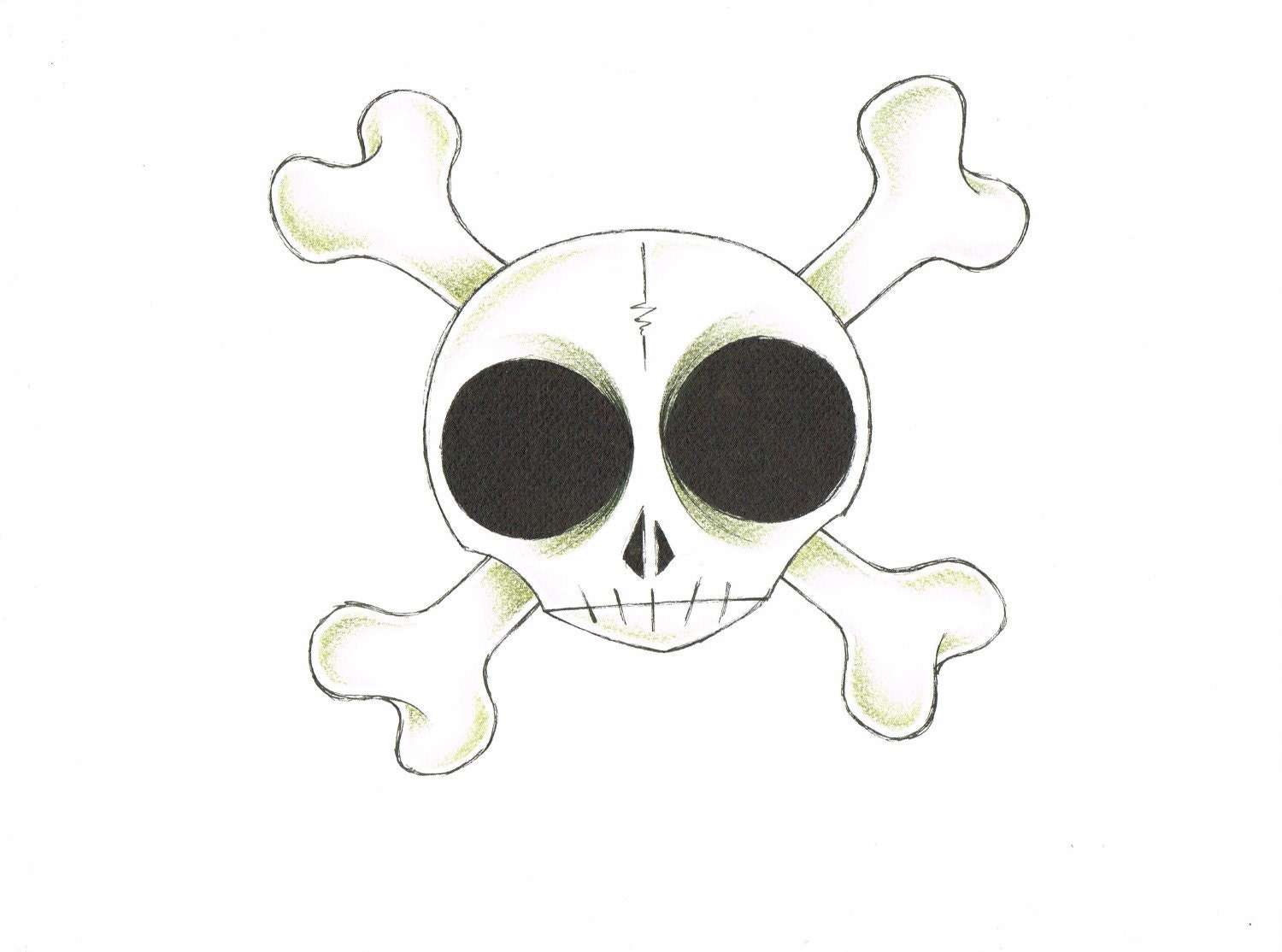 Original Illustration, Skull & Crossbones, Picture, Art, Ink, Pencil, Acrylic, 24 x 32 cm, Horror, Old School, Tattoo Design