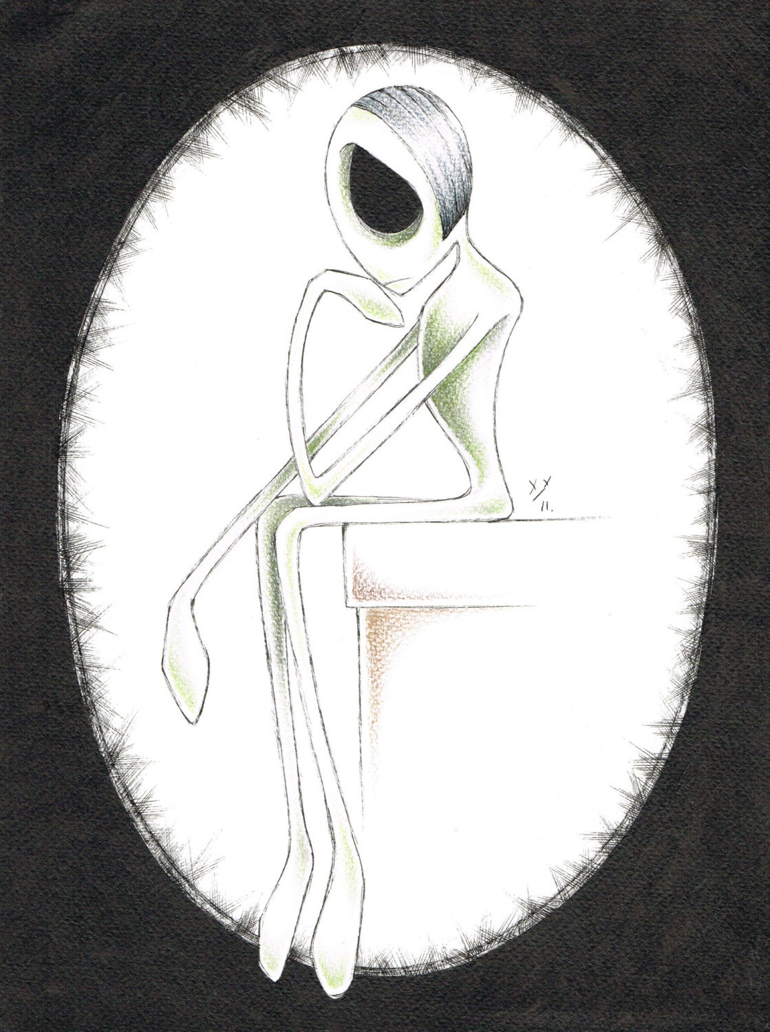 Original Illustration, Zombie, Figure, Picture, Art, Ink, Pencil, Acrylic, 24 x 32 cm, Horror, Old School, Tattoo Design