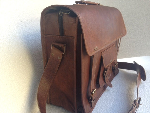 16 inch Leather messenger bag briefcase over-lander retro laptop office satchel travel shoulder bag