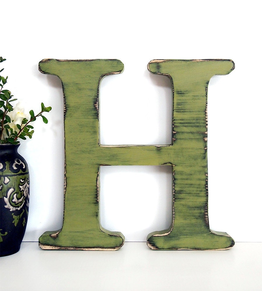 Wooden Letter H (Pictured in Sage) Pine Wood Sign Wall Decor Rustic Americana Country Chic Wedding Photo Prop Nursery Kids Decor