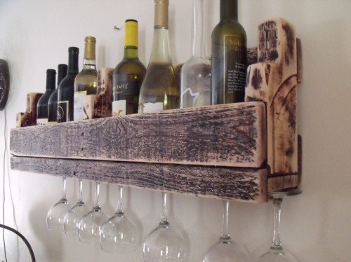 Reclaimed pallet wood wine rack with stem holder - front wood together 36 inch