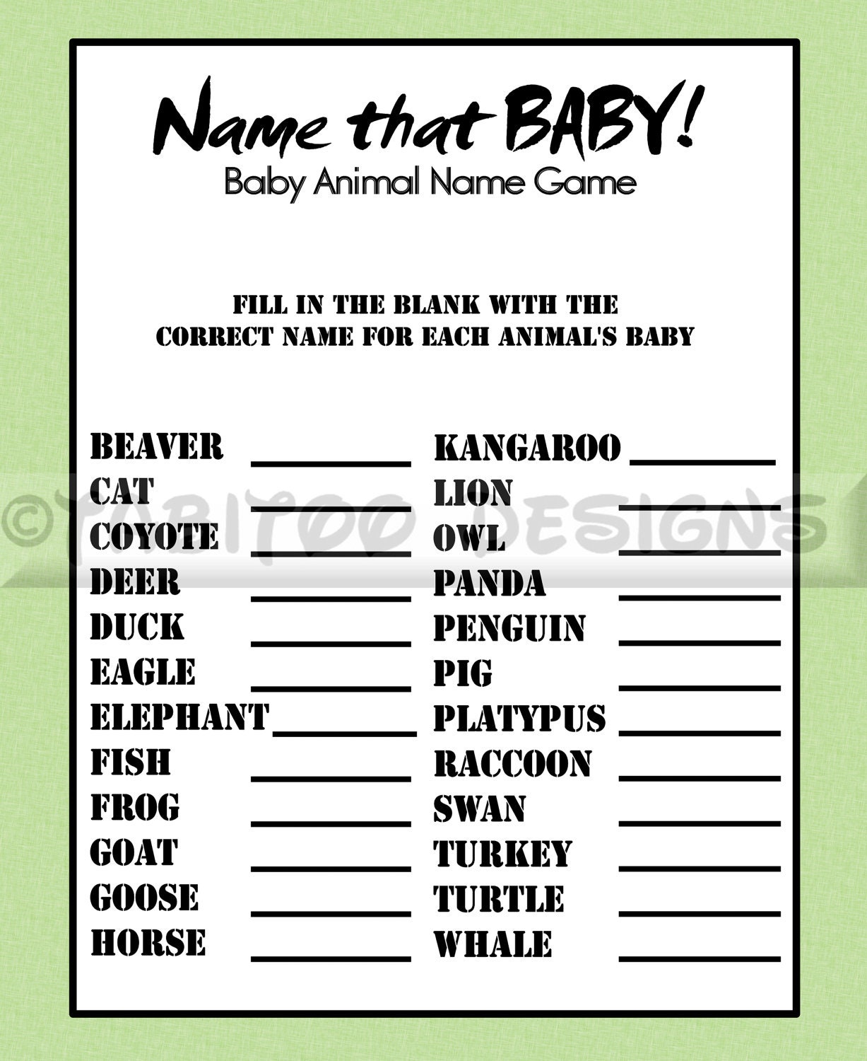 Baby Shower Games: Baby Name Games