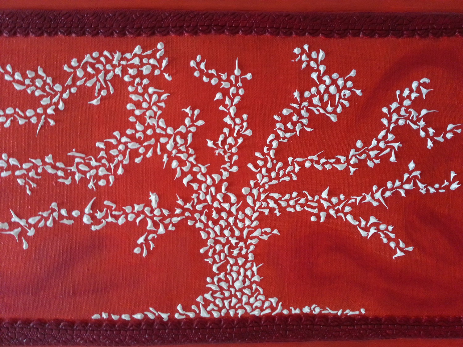 Fine art,  Tree Painting, Original Painting 'White on Red' by Nerea Kennedy, Modern Art, Contemporary Acrylic Painting