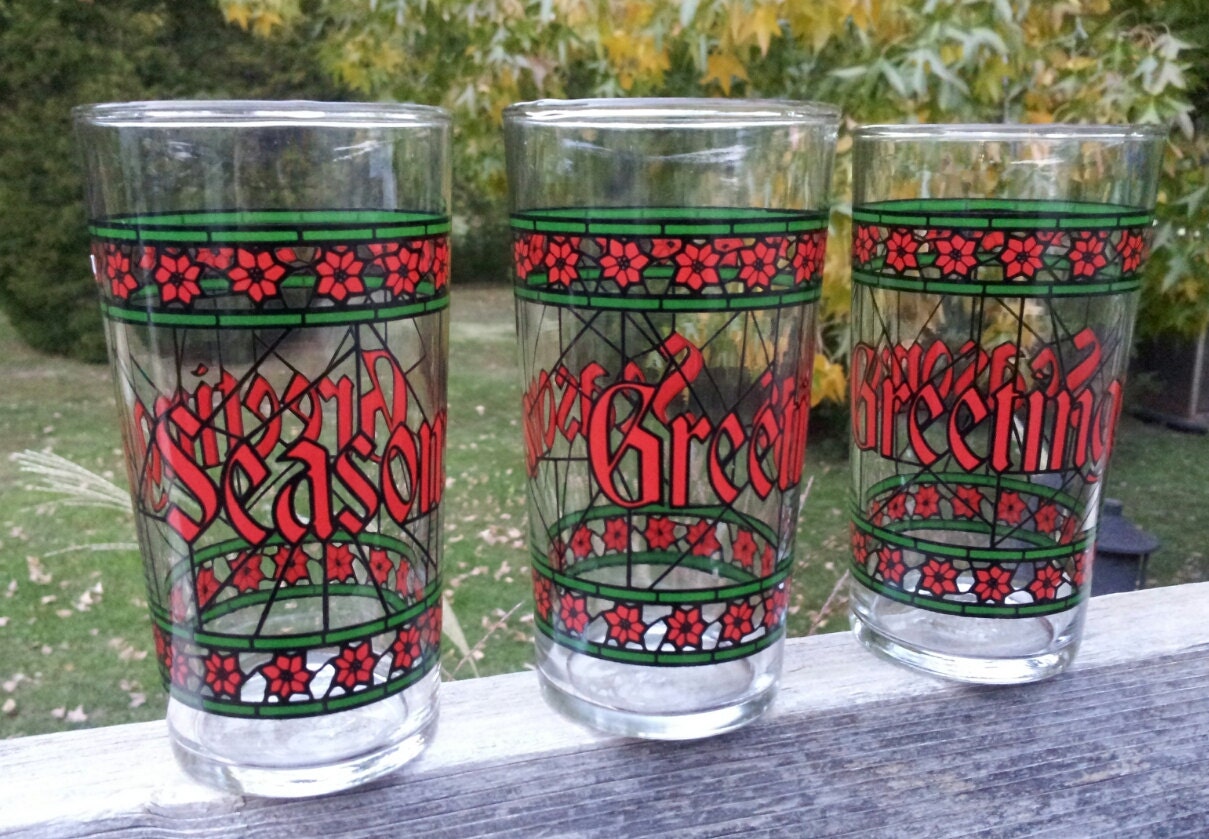 Vintage stained glass like Seasons Greetings glasses