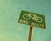 Vintage Bike Route Sign, Retro Bicycle Photo, 8" x 8"