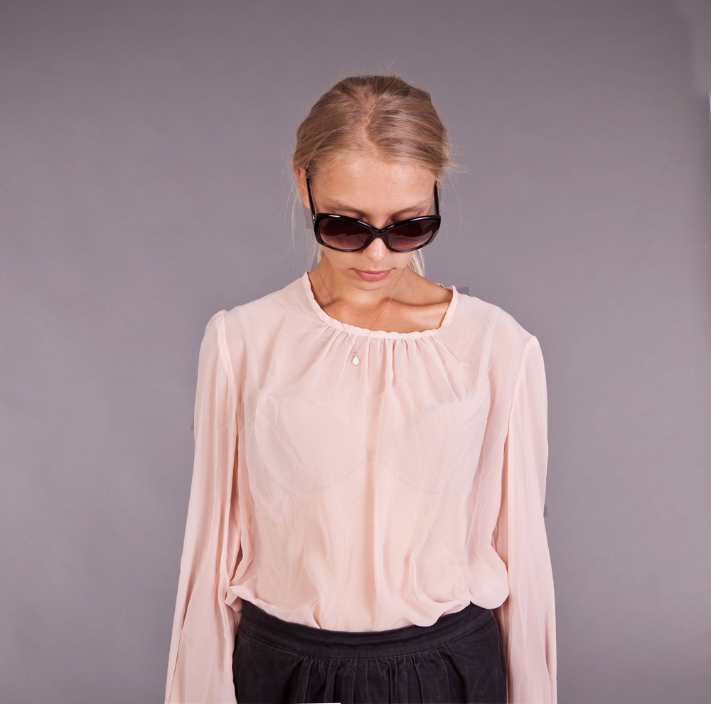 Mothers Day Sale Chiffon Blouse in Pink , Long Sleeve Sheer Shirt, Women Blouse