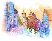 Print from Original Watercolor Travel  Art Illustration titled Fairytale Of Rottenburg