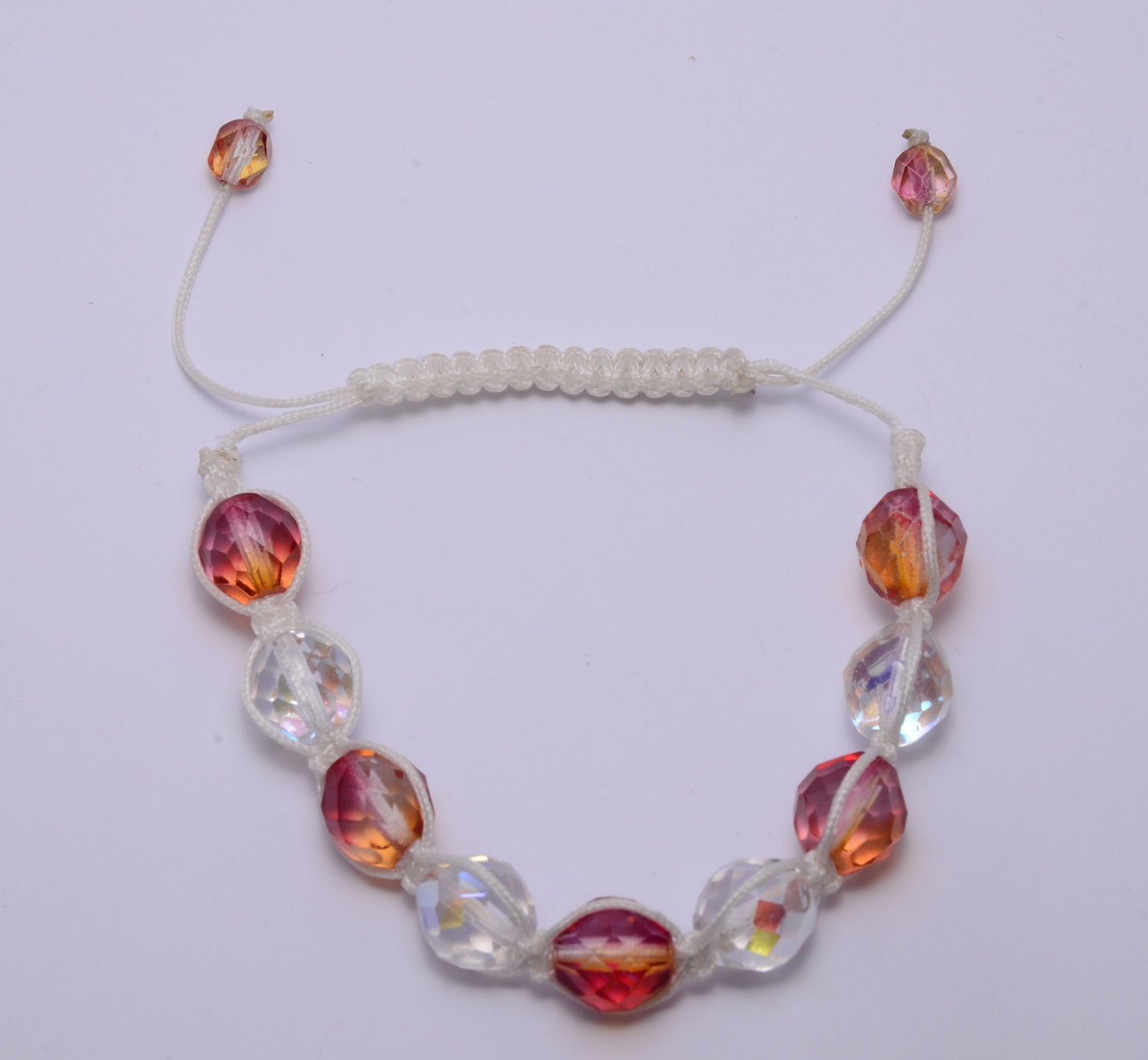 Shamballa Bracelet Adjustable Crystal Peach Czech Glass