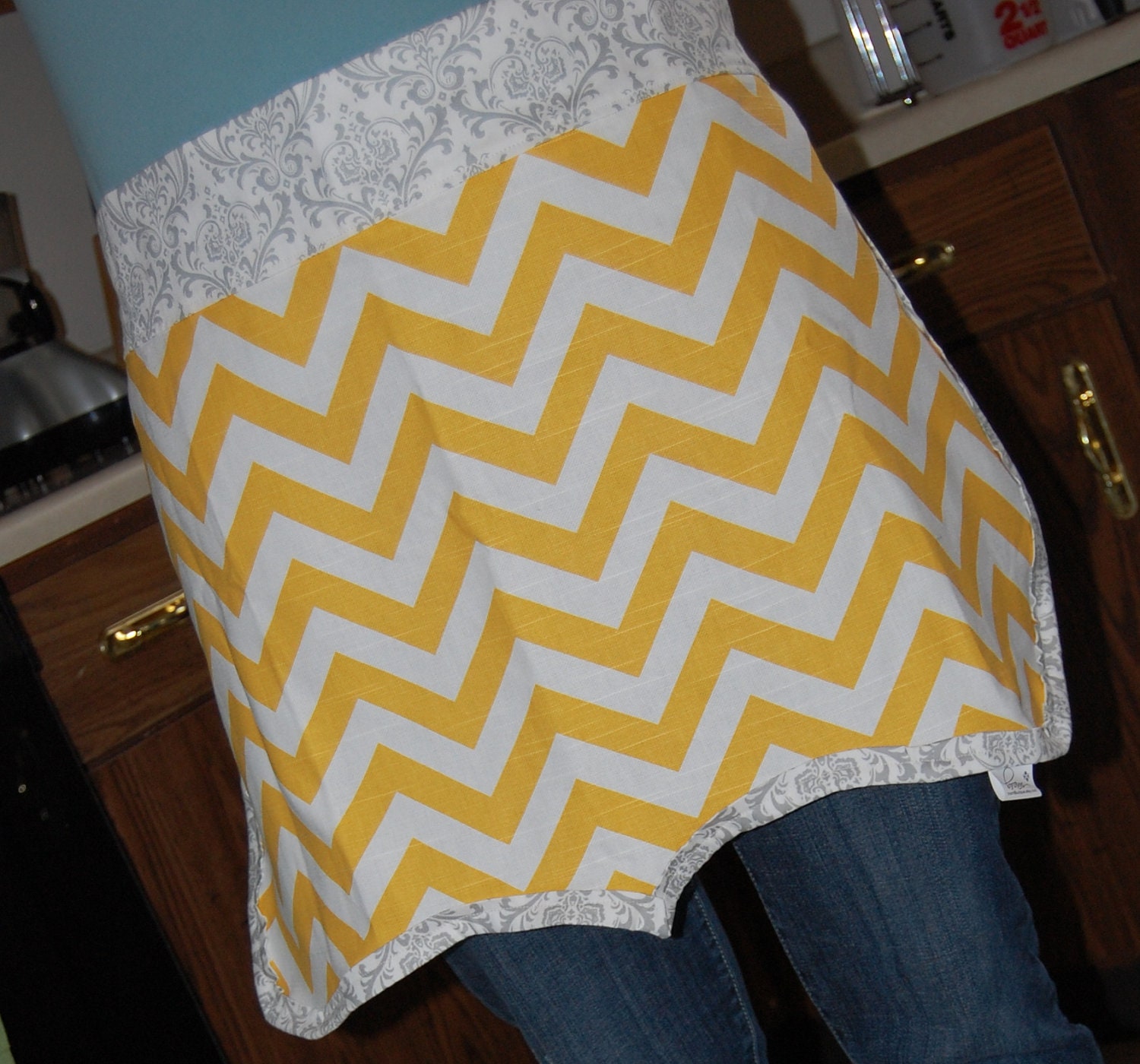 Kalli Apron in Yellow Chevron and Grey