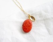 Mother's Day Gift. Coral Sponge Necklace with Personalized Leaf. Friendship Bridesmaid Gift. Simple Modern Jewelry