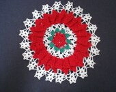 Vintage Double Doily - Hand Crochet - 3Dimensional - Unique Pattern - Bright Fresh Colors - Christmas-y