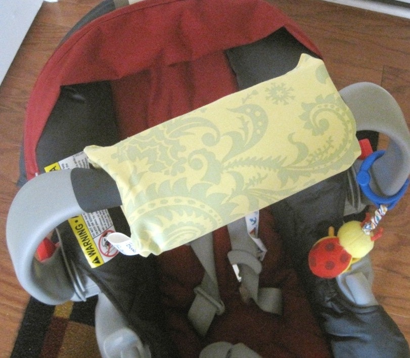 Reversible Car Seat ARM PAD Handle Cushion - Cute Yellow Green paisley