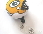 Cute Retractable ID BADGE Reel Holder, Lanyard made with Green Bay Packers Fabric