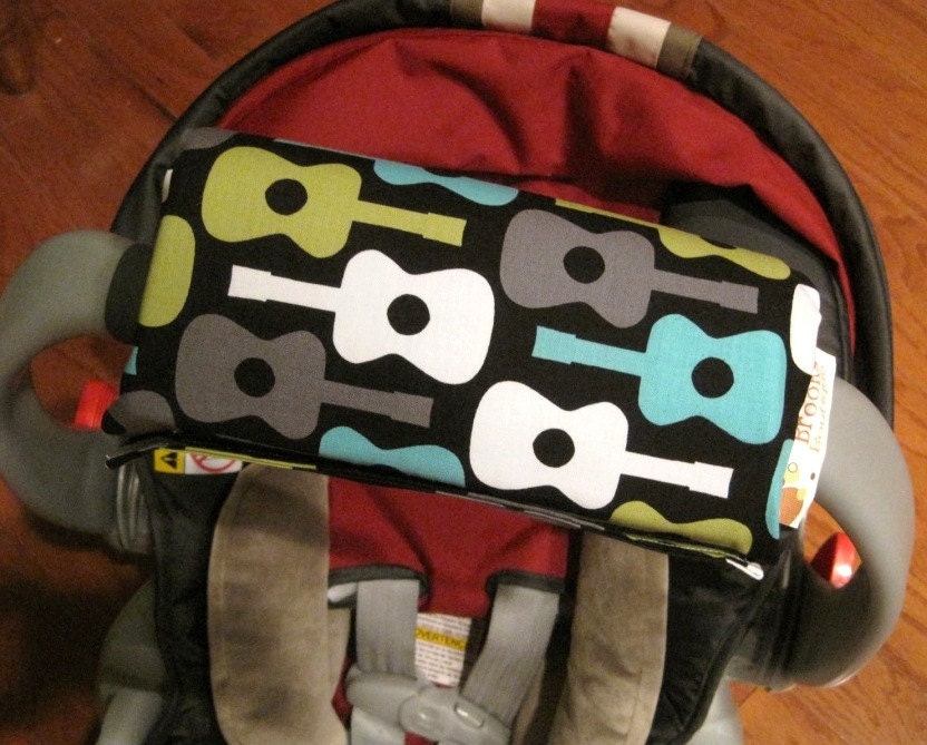 Car Seat ARM PAD Handle Cushion - Cute Groovy Guitars- Lime Green Teal Blue Black Grey