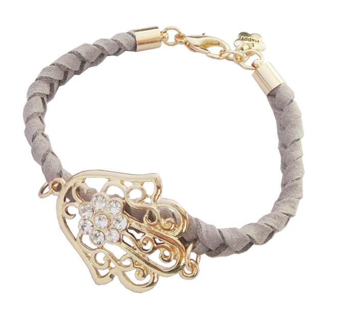 Fatima's hand bracelets, leather bracelet,grey woven bracelet, handmade bracelet,Charm bracelet