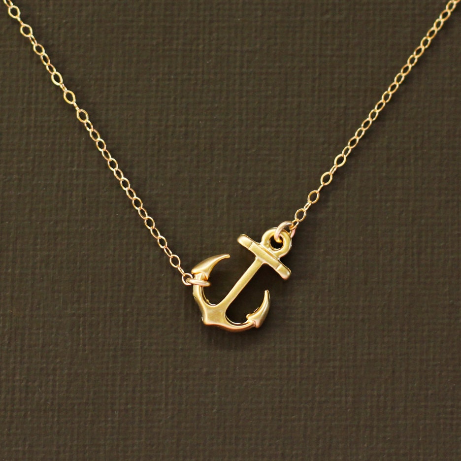 Sideways Gold Anchor Necklace - 14K Gold Filled Chain