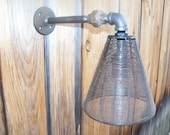 Iron Pipe, Metal Shade Wall Sconce. Steampunk Light