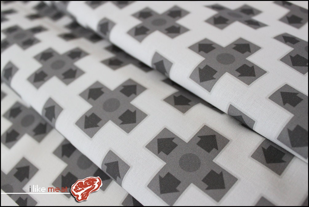 8bit D-Pads White - One Yard of Nintendo themed Kona Cotton Fabric