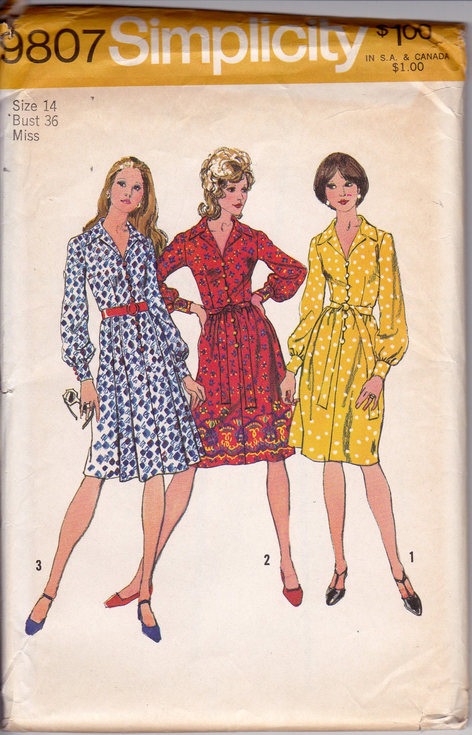 Simplicity 9807 Misses Shirt Dress with two skirts Size 14 Factory Fold uncut vintage pattern