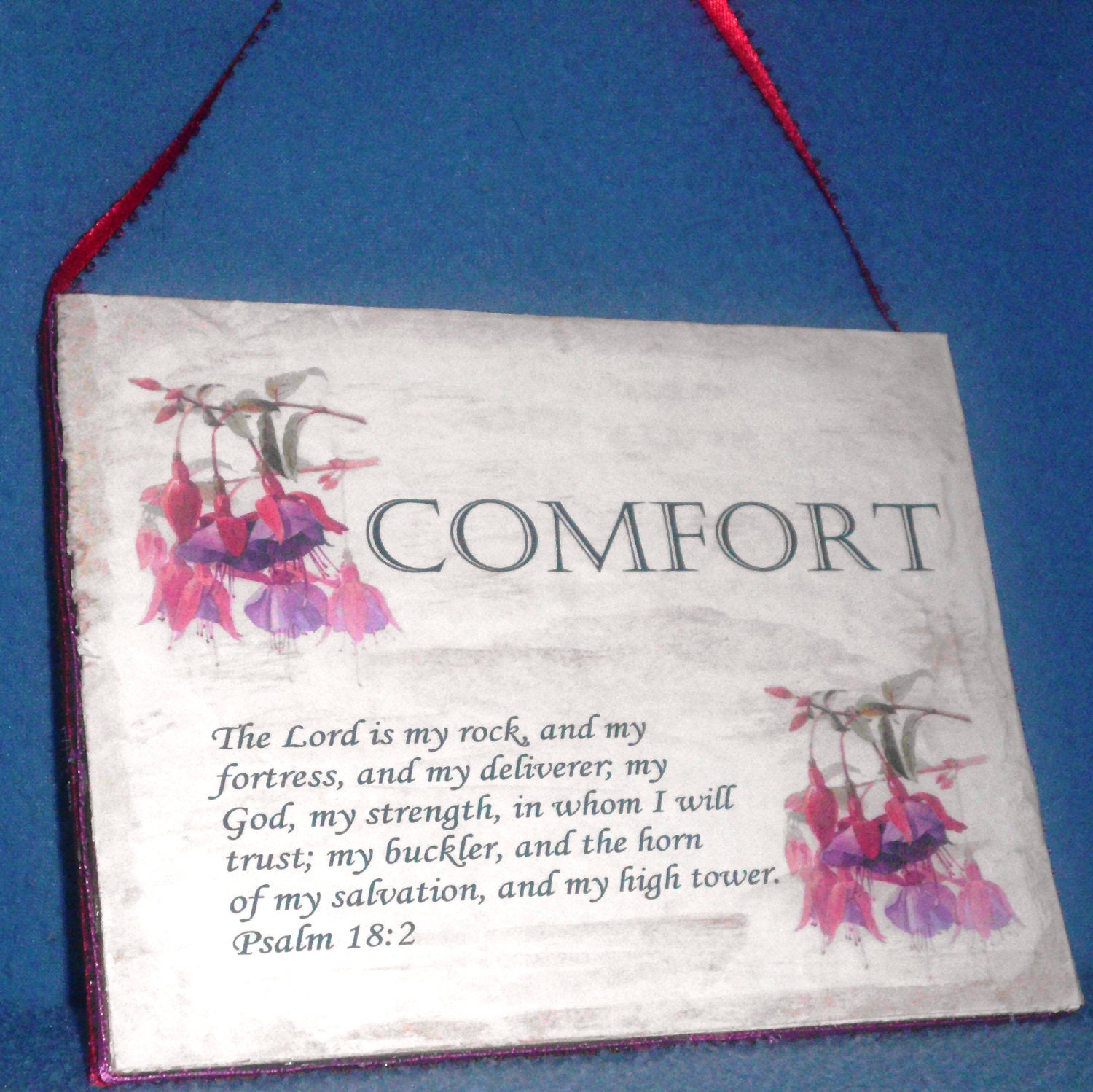 Comfort-Bleeding Hearts-Psalm 18:2-Recycled Wood-Wall Hanging-Wall Decor for home decor-shabby chic, vintage look, distressed houseware