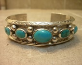 VERY VINTAGE Great Price - Nice Size,  30 Grams - Genuine Vintage NAVAJO -  Turquoise and Polished Sterling Cuff  -    Free shipping