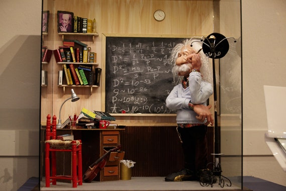 OOAK Polymer clay Art Doll -  Einstein (inc. Display Case)