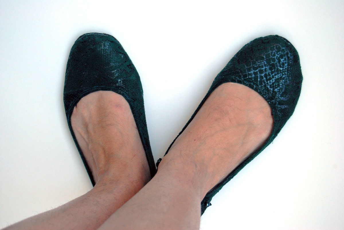 Green leather ballet flat christmas slipper shoes custom made