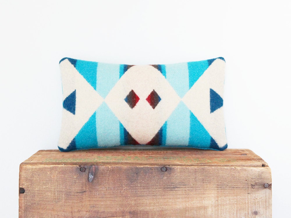 Geometric Wool Pillow // Glacier Ice Blue and Turquoise // Sale