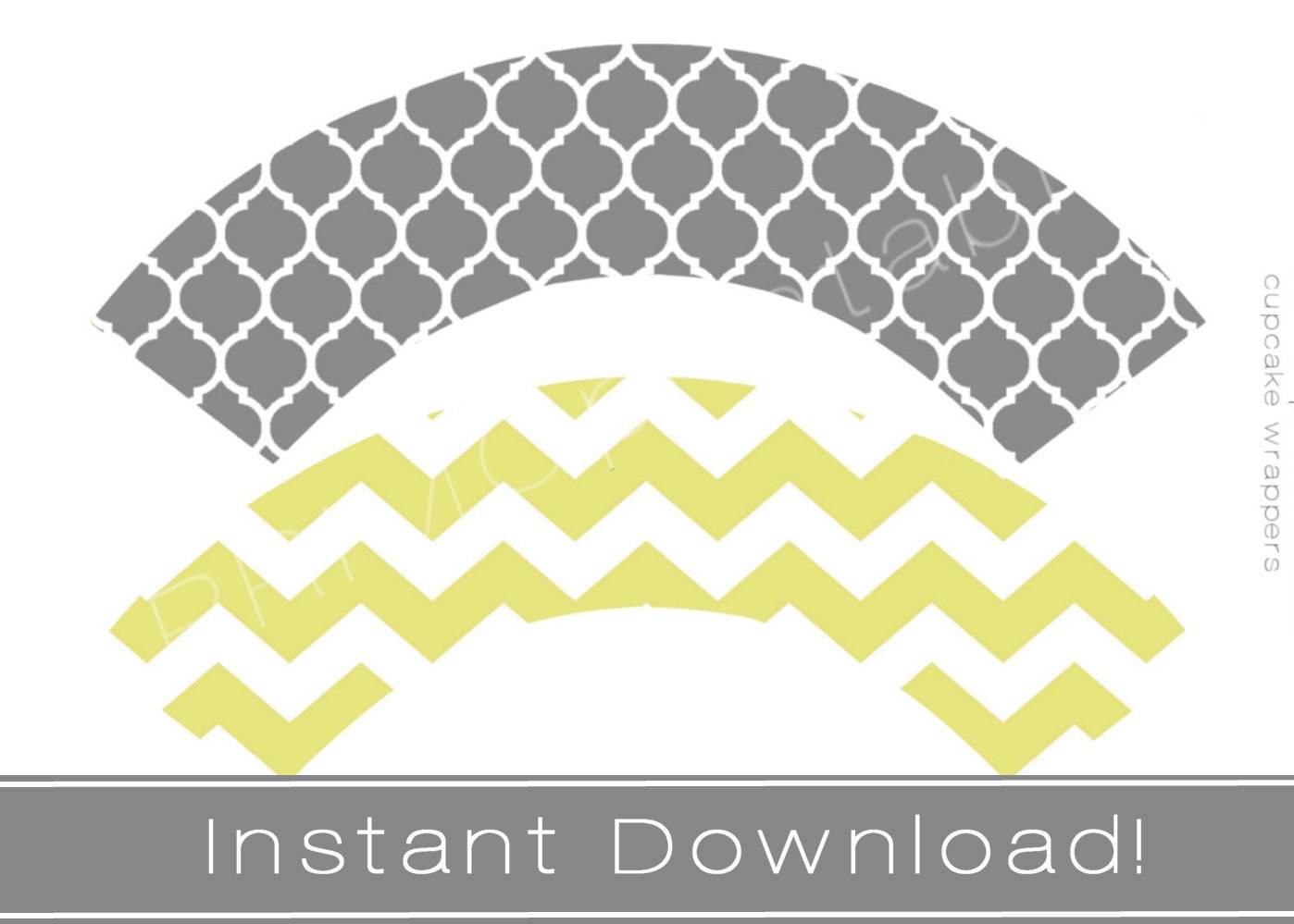 Printable cupcake wrappers INSTANT DOWNLOAD gray and yellow party decor printables chevron DIY wraps Il_570xn