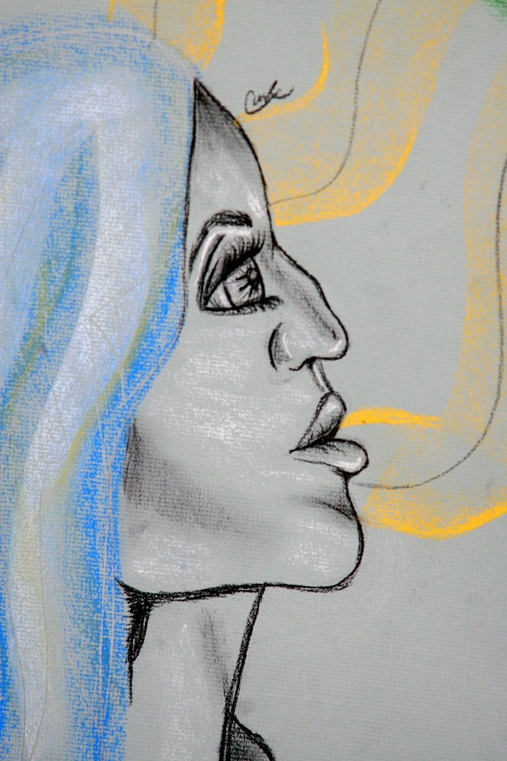 History's Inspiration Pastel Drawing on Pastel Paper Surreal Portrait Blue Trippy Art Portrait Art Original Drawing Modern Art