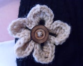 Handmade cream crochet and wooden button flower brooch.