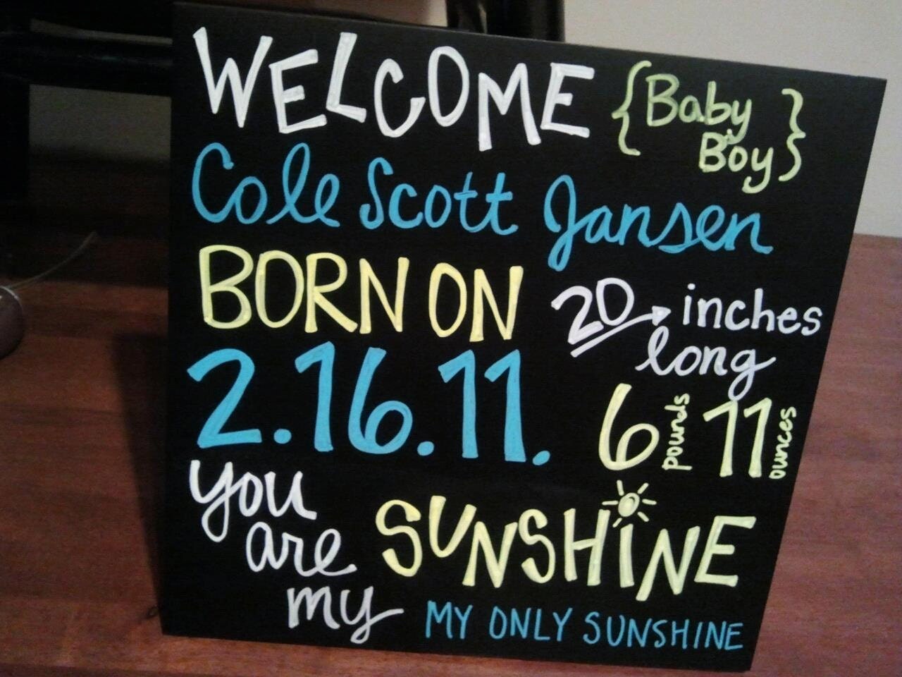 You Are My Sunshine Baby Sign- Custom Birth Announcement- Baby Nursery Decor- Chalkboard Art