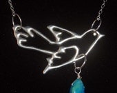 Silver Swallow Necklace with Blue Raindrop Bead - Dove, Flight, Rain, Hunger Games, Mockingjay