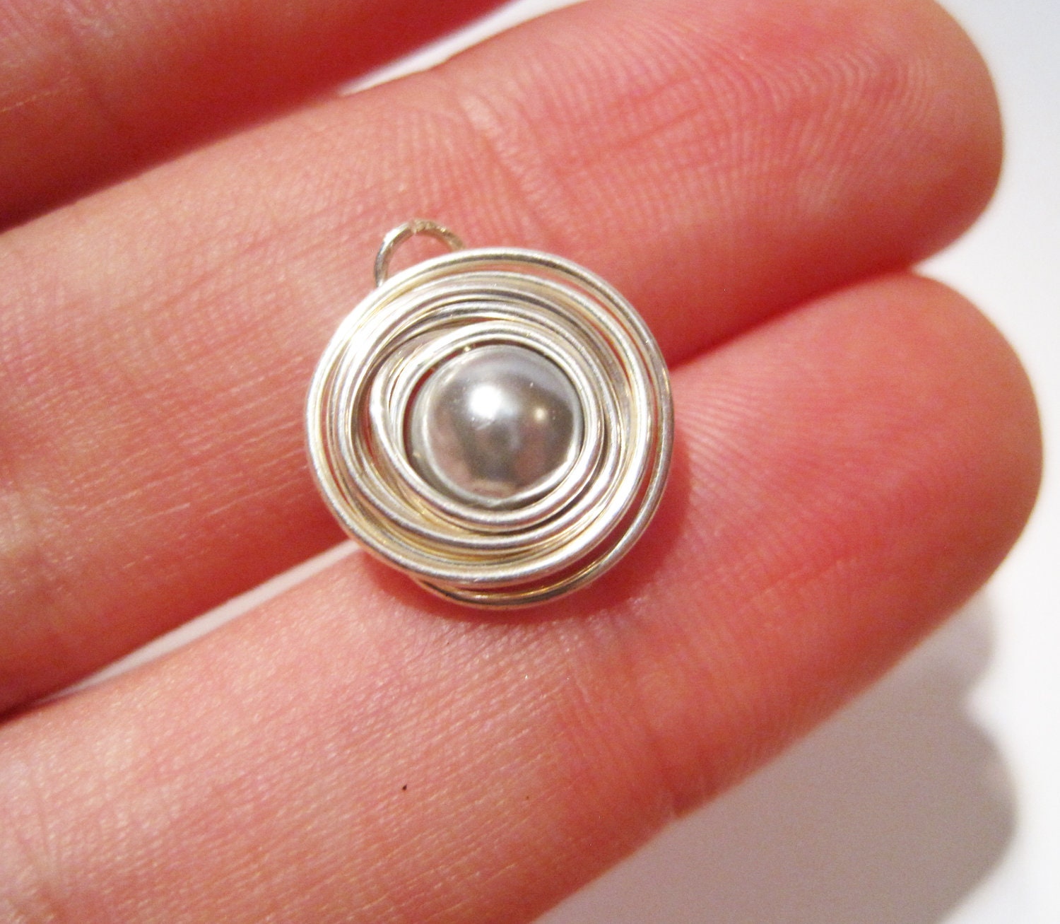 Blue Pearl Bead - Sterling Silver - Wire Wrapped - Necklace Charm