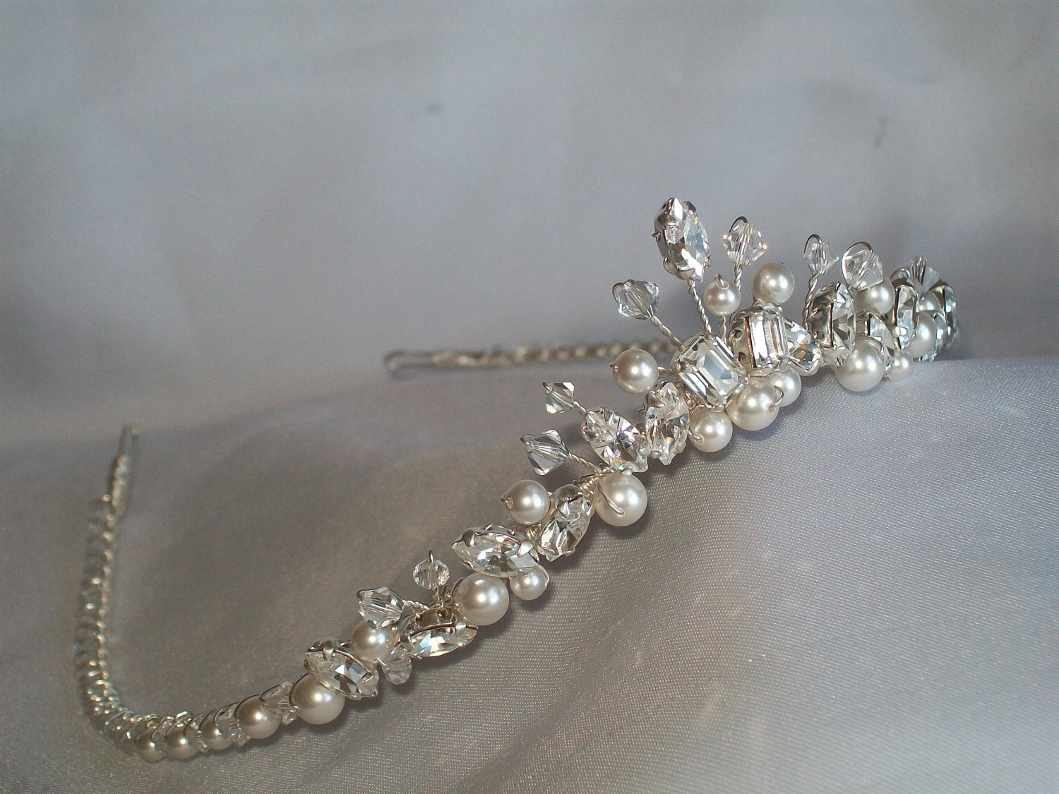 Handmade swarovski crystals pearls & diamantes wishbone wedding tiara