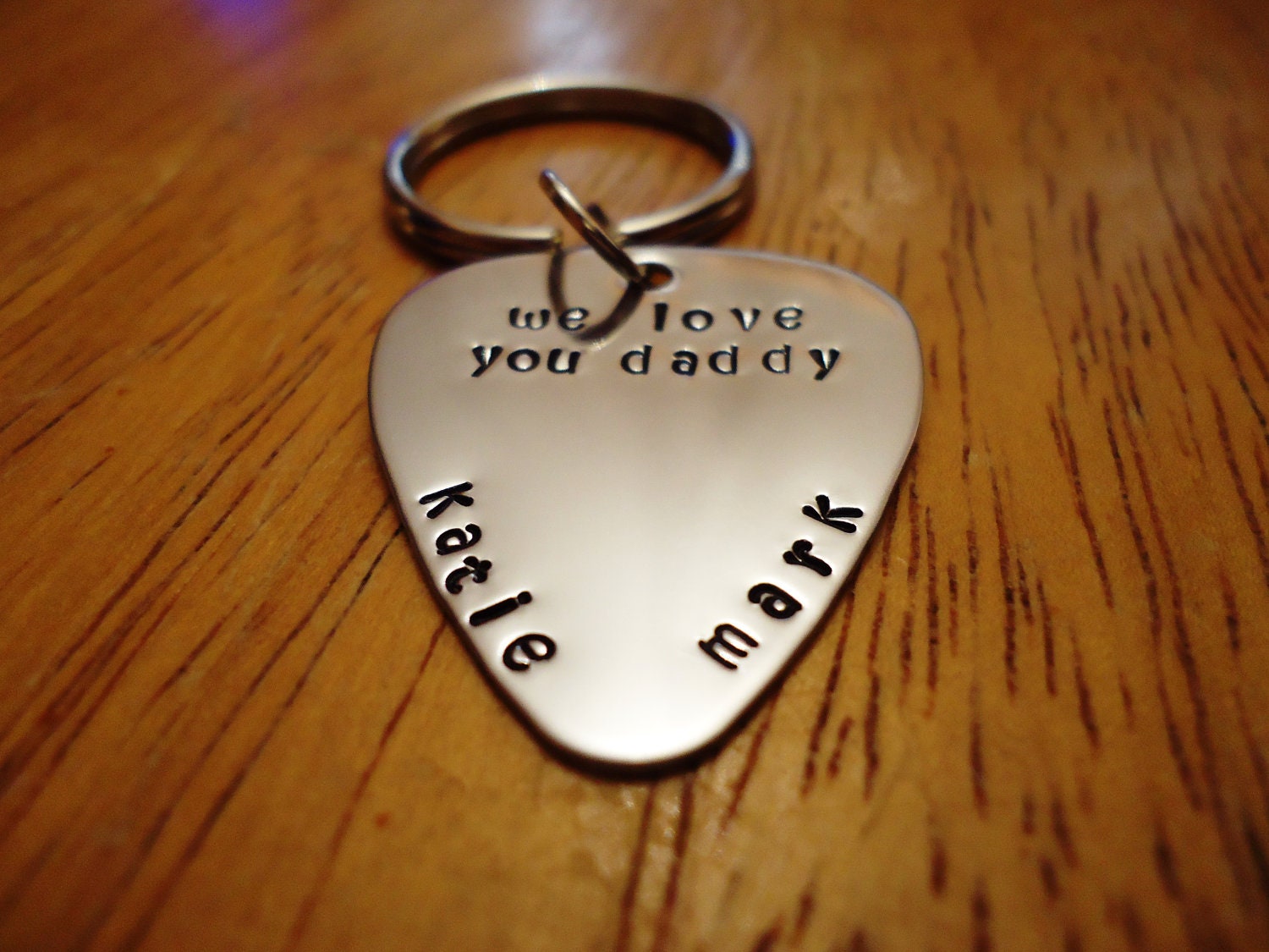 Personalized Guitar Pick Key Chain - Hand Stamped Stainless Steel SHIPPED in 10-14 Days SHIPPING TIME 3-5 Days