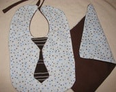 Blue Polka Dot with Striped Tie Baby Bib Set