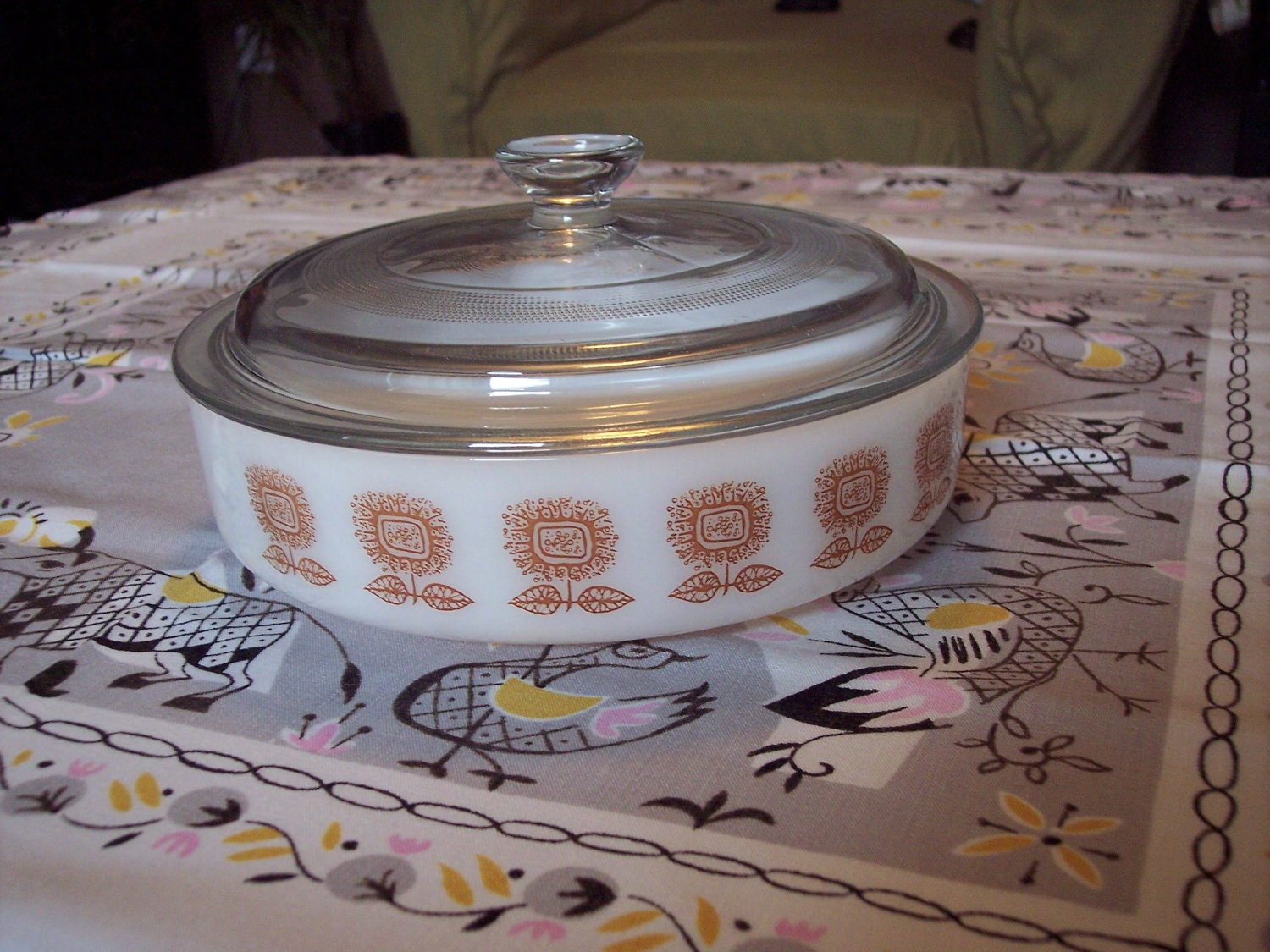 Item Num 4 Vintage Fire King Milk glass serving dish Federal Sunflower