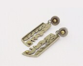 Stud dangle earrings in nickel silver and brass, mixed metals earrings, abstract,  Tree handcut design, modern, Handmade