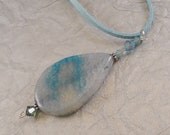 Aqua Dyed Fire Agate Semi Precious Stone and Swarovski Beaded Pendant Necklace