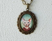 Sphynx Cat With Red Scarf Portrait Antique Bronze Necklace