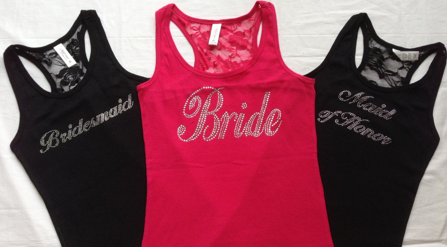 3 Bridesmaid Tank Top Shirt. Bachelorette Party. Team bride Lace back. Maid of Honor. Matron of Honor. Wedding Bridal Party.