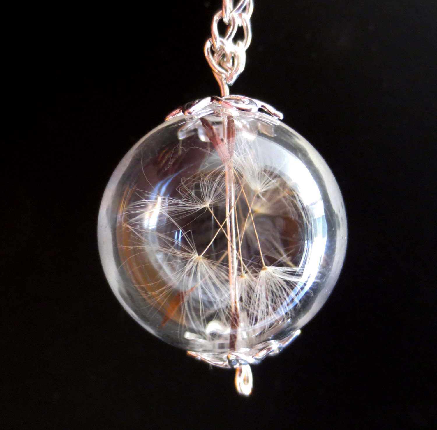 Dandelion necklace captured forever: Make A Wish Seed  glass orb beadwork  silver Flower Botanical