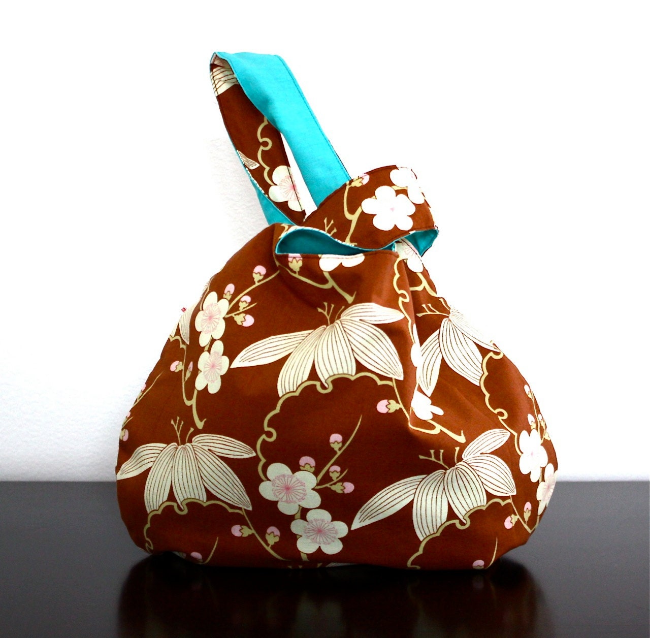 Cherry Brown Large Self Closing Purse - Project Pouch - Knitting Bag - Wristlet - Shoulder Bag - Cosmetic Bag