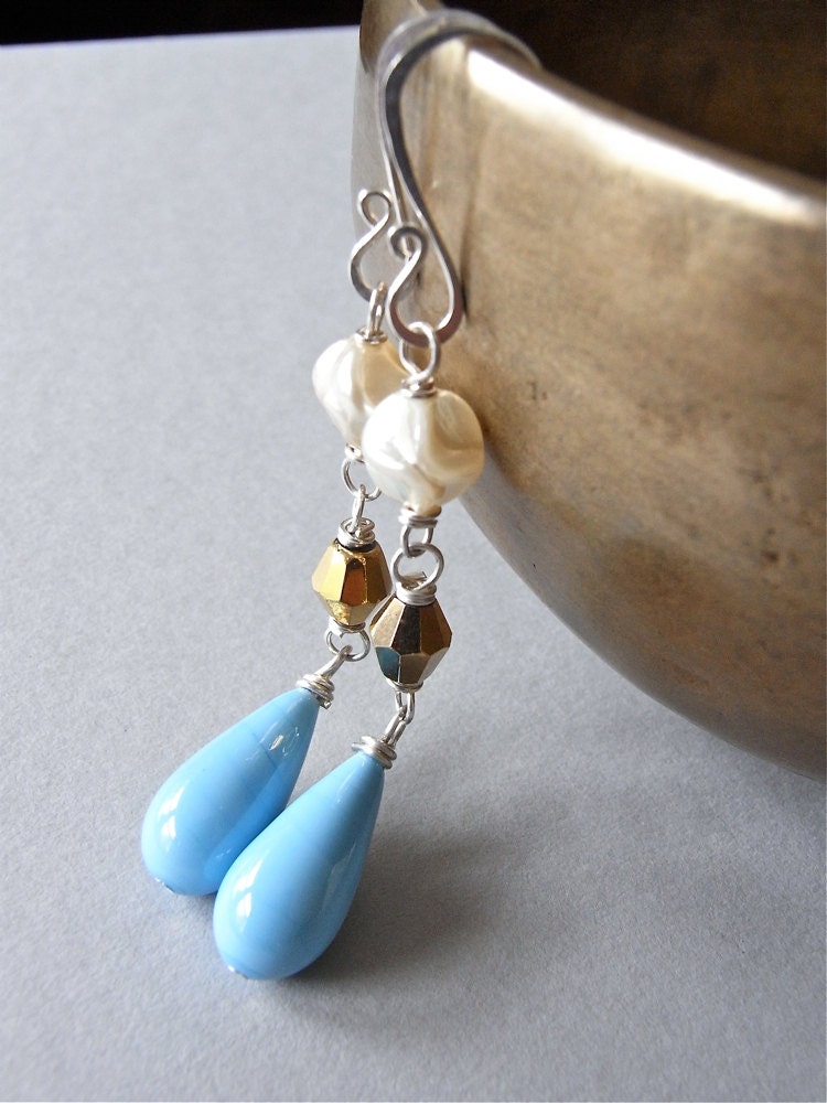 Earrings - sterling silver, vintage glass, vintage pearl - Navyo