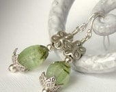 Rutilated Quartz Earrings - Green Prehnite with Artisan Silver