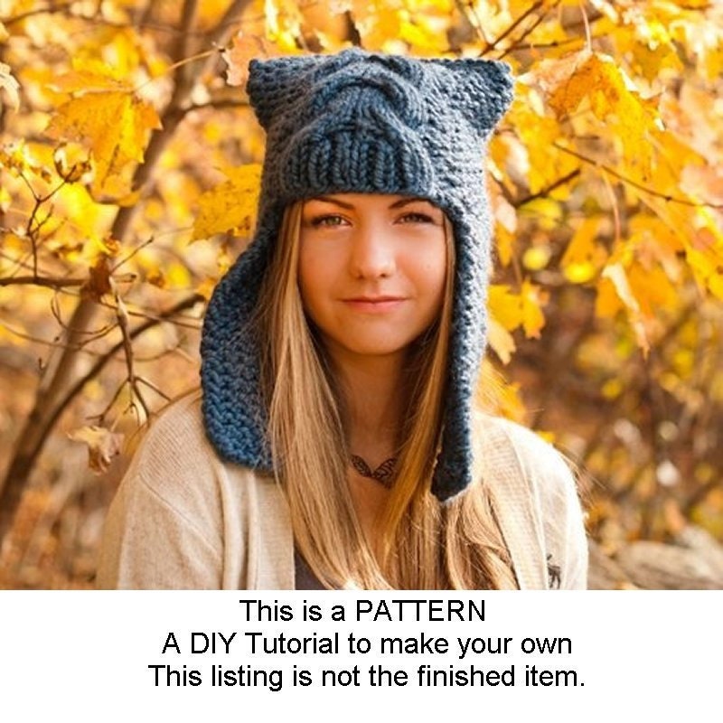 Instant Download - Knit Hat Knitting Pattern - Knit Hat Pattern for The Dragon Slayer Earflap Helmet Hat
