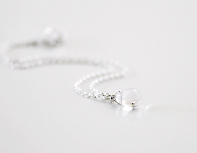 Waterdrop bracelet - clear tiny teardrop sterling silver chain - delicate jewelry - edor  gift for her